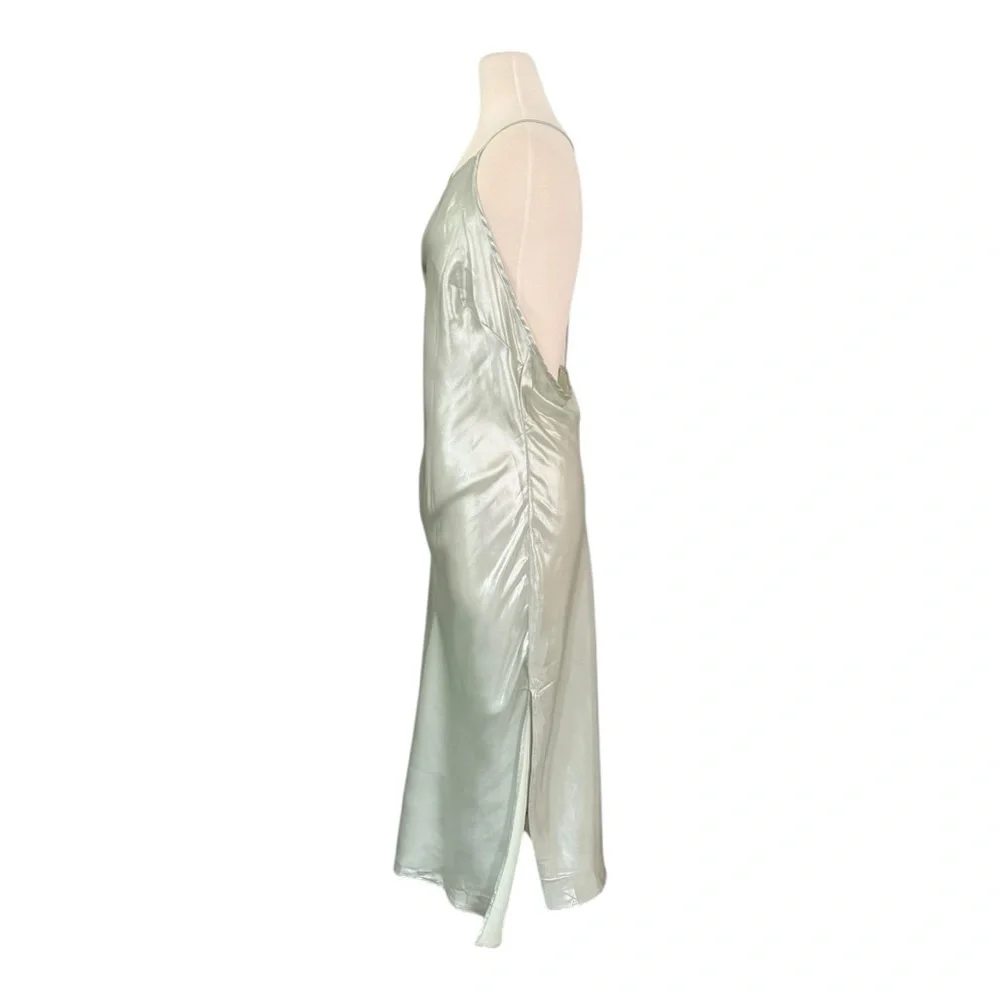 FREE PEOPLE Sunset Shimmer Midi Slip Dress Sage Green Foil NEW Size XL